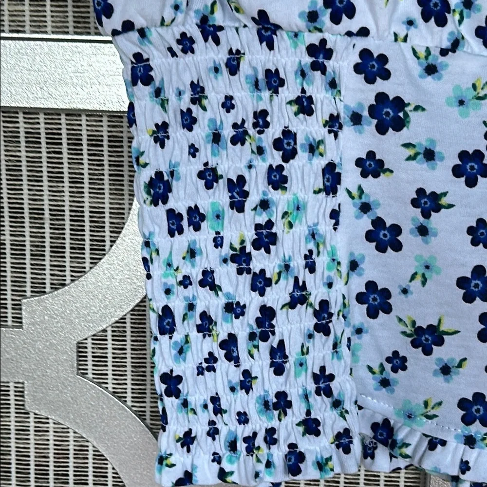 NWT kids Justice Blue and White Puff Sleeve Blouse